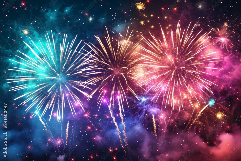 Poster vibrant fireworks show illuminates the night with an array of colors and sparkling lights