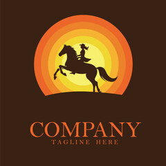 Cowboy riding a horse logo, vector 