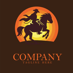 Cowboy riding a horse logo, vector 