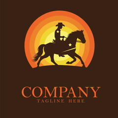 Cowboy riding a horse logo, vector 