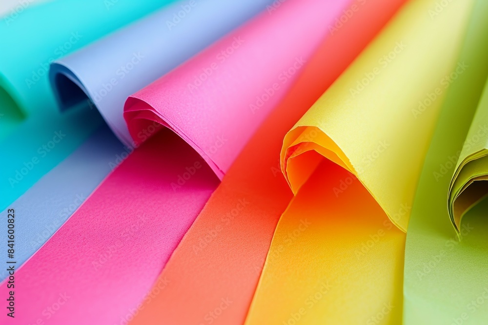 Poster striking display of rolled colored paper sheets with a soft, sleek backdrop