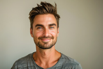 Naklejka premium A close up portrait of a young man with a subtle smile