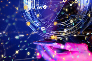 Global network. Blockchain. 3D illustration. Neural networks and artificial intelligence. Abstract ...