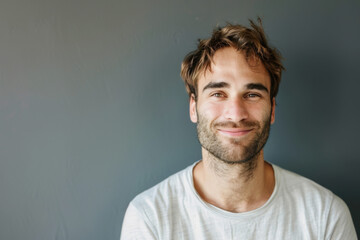 Obraz premium A close up portrait of a young man with a subtle smile