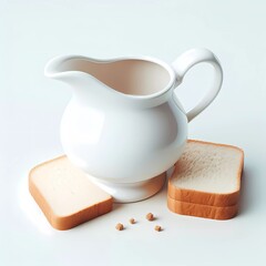 Minimalist Breakfast Setting with White Pitcher and Fresh Bread Slices