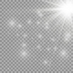 Sparkling stars, twinkling and flashing lights. Collection of various light effects on a black background. Realistic vector graphics