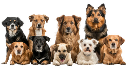 A group of dog isolated on white transparent background, PNG File. Perfect for clipart