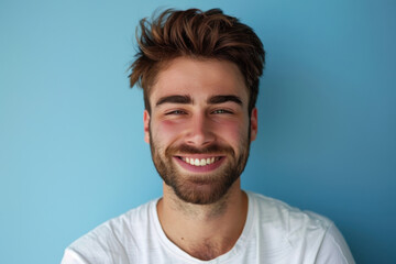 Obraz premium A close up portrait of a young man with a subtle smile