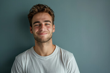 Obraz premium A close up portrait of a young man with a subtle smile