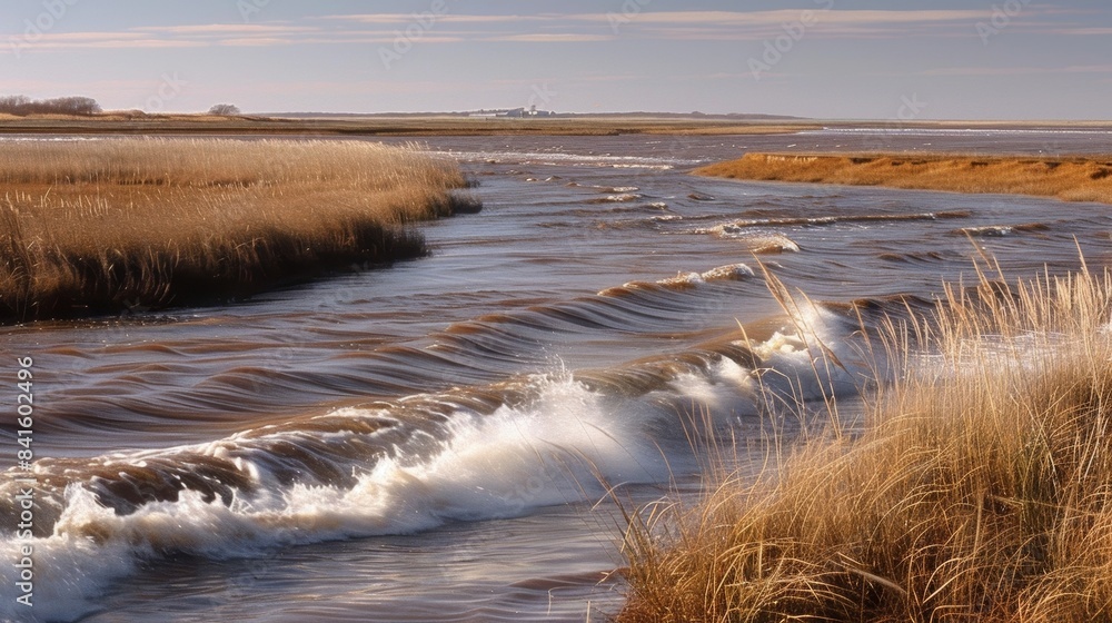 Poster the stillness of the river is rep with a dynamic energy as the tidal bore rolls in bringing with it 