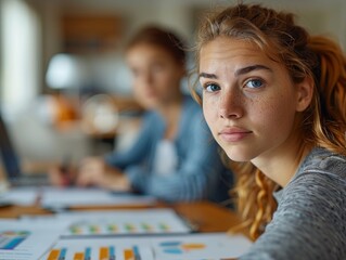 Fototapeta premium Strategic Student Loan Planning: Young Adult Meeting with Financial Planner, Documents and Charts on Table