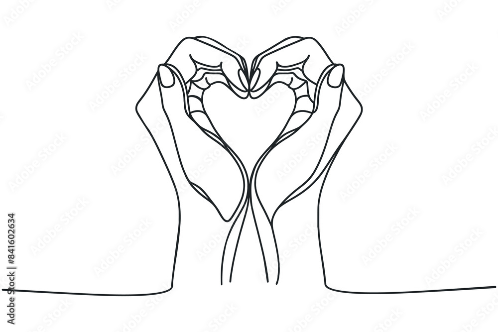 Canvas Prints Single one line drawing hands making sign or symbol heart by fingers. Continuous one line drawing. vector illustration