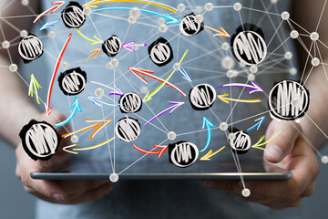 Abstract technology group and data 3d