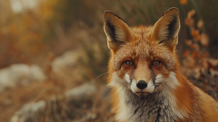 Fototapeta premium Red Fox Staring Intently in Forest Setting 