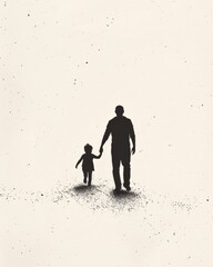 Silhouette Of Father And Son Holding Hands Walking Father's Day Wallpaper Copy Space