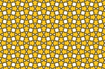A yellow and white patterned background with a yellow flower in the center