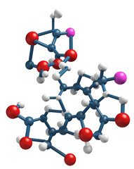 Structure of molecules in blue, red, and white colors isolated on transparent background