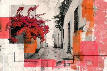 Contemporary Art Collage with Tavira Alleyway in Algarve

