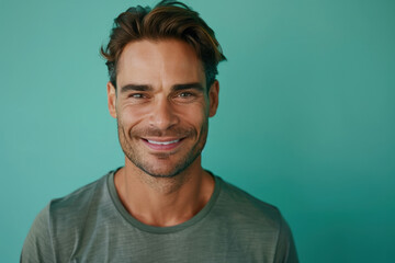 Obraz premium A close up portrait of a young man with a subtle smile