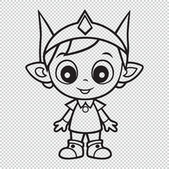 Cute elf cartoon character, black vector illustration on transparent background