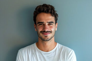 Obraz premium A close up portrait of a young man with a subtle smile