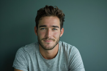 Obraz premium A close up portrait of a young man with a subtle smile