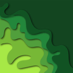 Green abstract paper cut background. Paper art style design concept. Vector illustration. Eps10