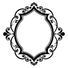 A classic, ornate black and white decorative frame with intricate flourishes. on transparent background. Generative AI