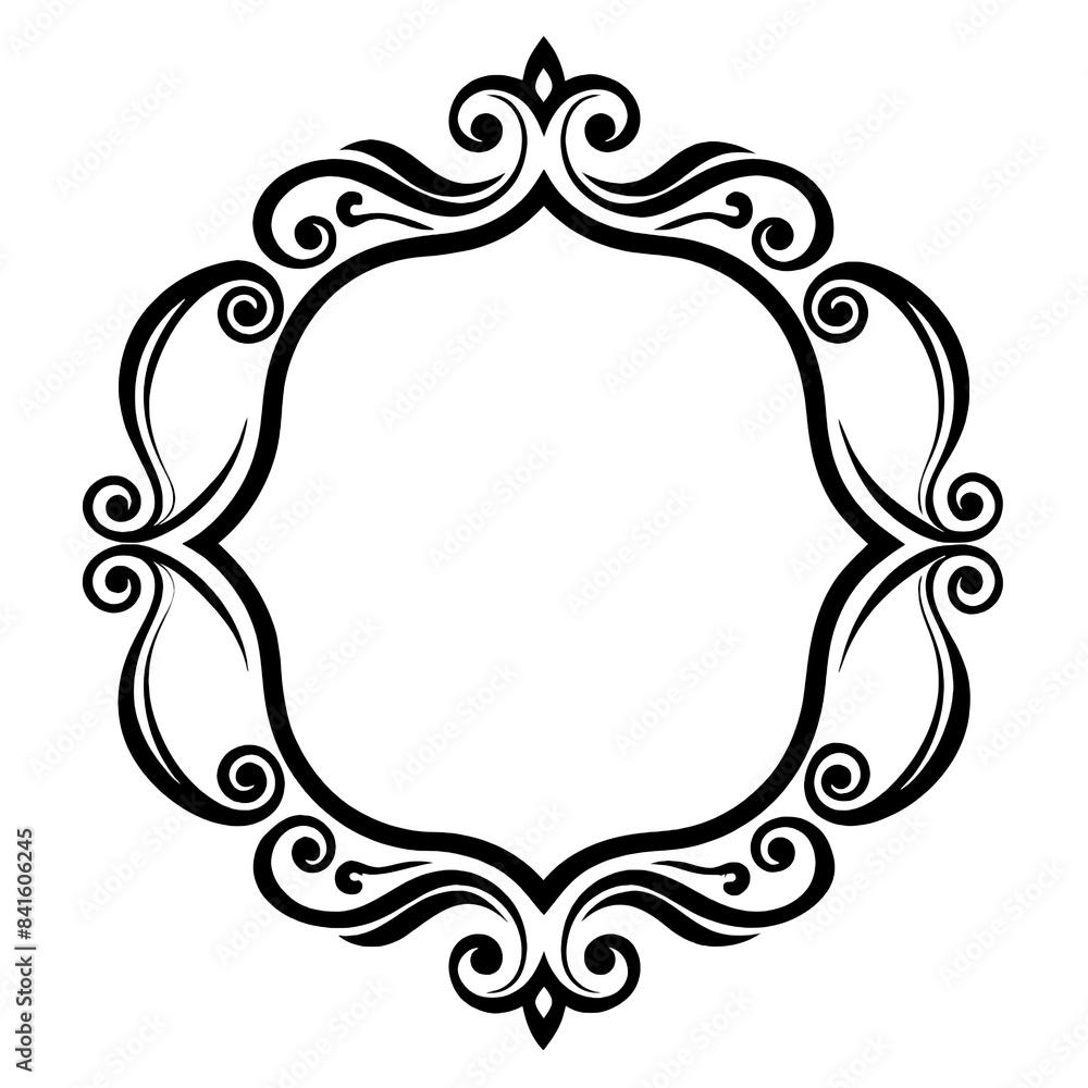 Poster this image features a simple, black and white illustration of a decorative frame. the frame is desig