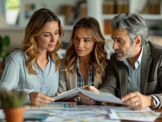 Obraz premium Professional Financial Advisor Assisting Middle-Aged Couple in Financial Planning Session