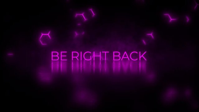Animated Be Right Back Neon Sign with Purple Hexagon Background and Smoke Effect for Live Streams and Events