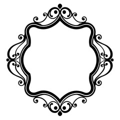 A black and white ornate frame with a decorative border of swirls and flourishes. Generative AI