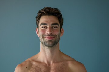 A close up portrait of a young man with a subtle smile
