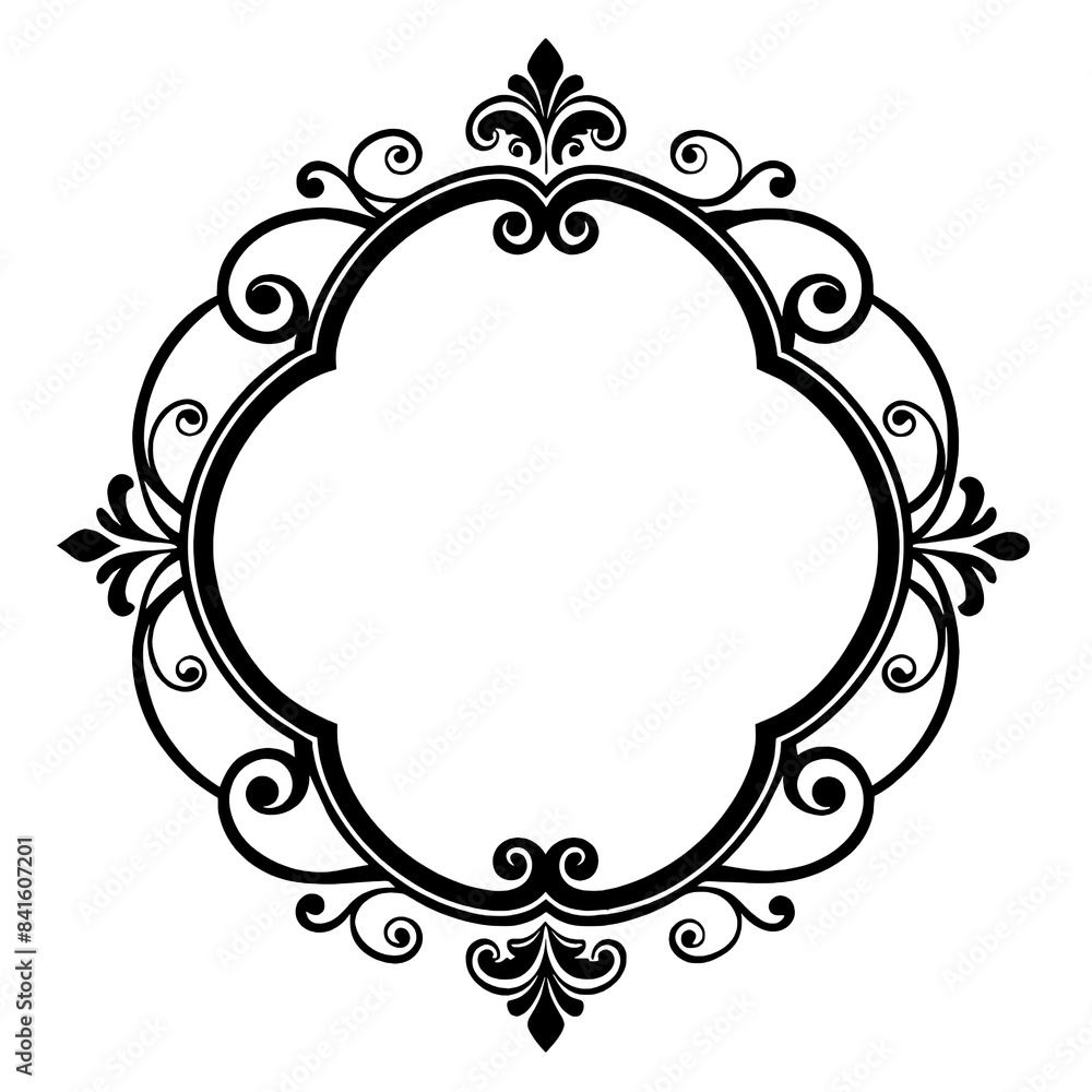 Poster this image showcases a circular frame with an elegant, ornate design. the frame is made up of swirli