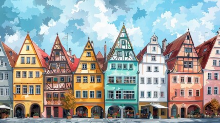 Obraz premium Contemporary Art Collage with Gothic Half-Timbered Houses in Bavaria