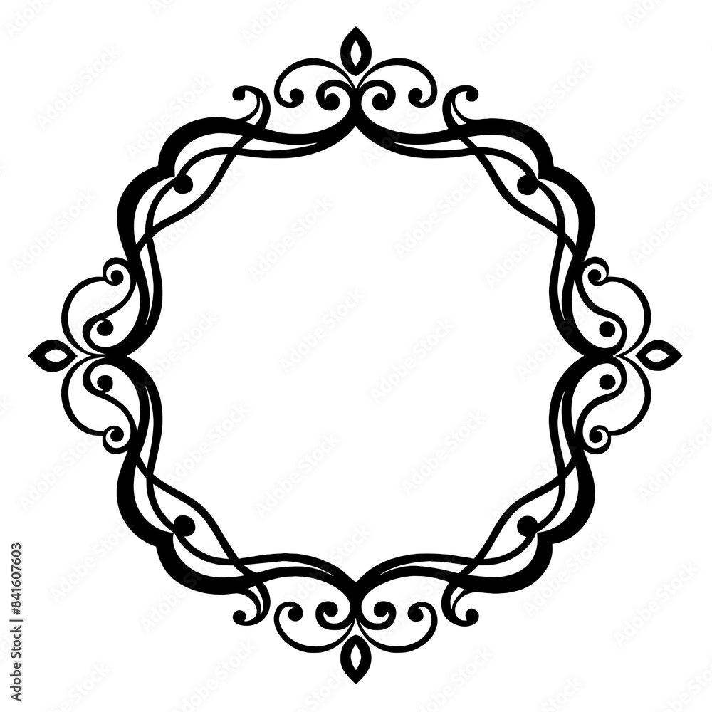 Aufkleber this image features a black and white ornamental frame with intricate swirls and flourishes. the fra