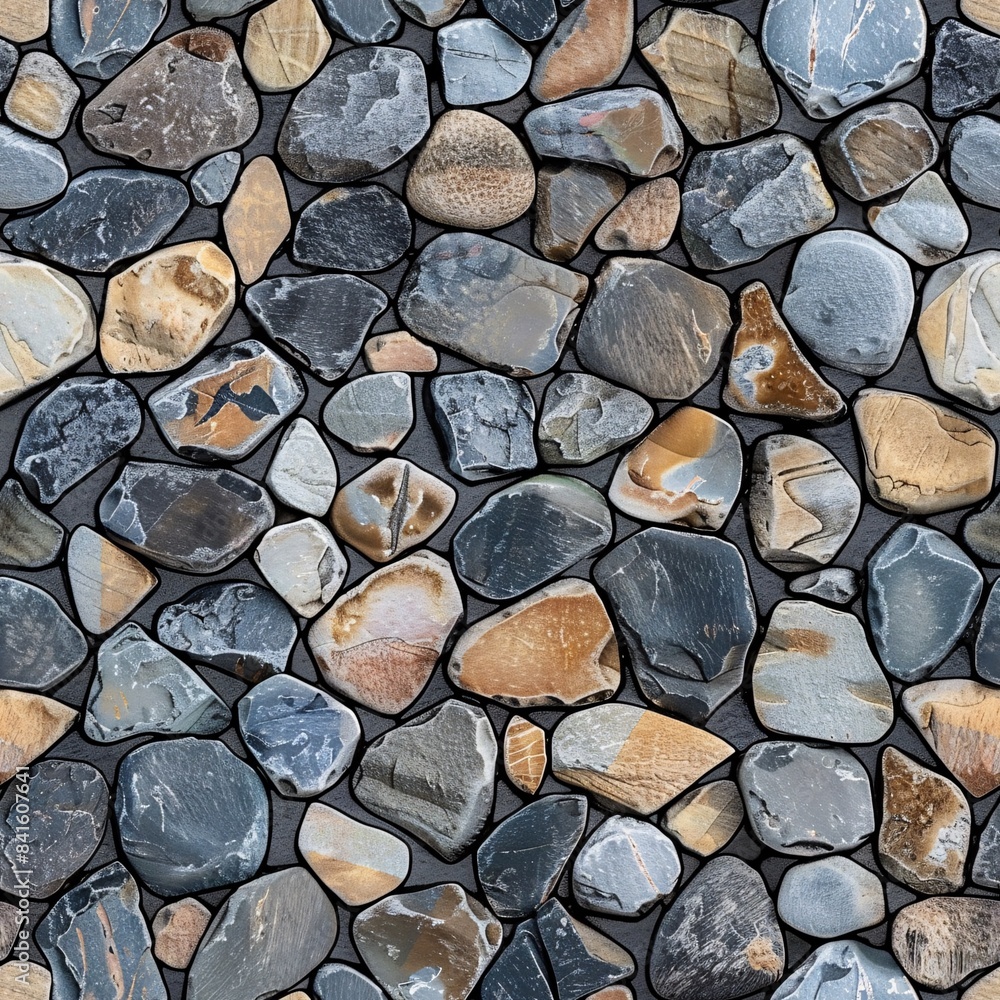 Poster a seamless pattern of intricate photo realistic pebble and cobblestone textures
