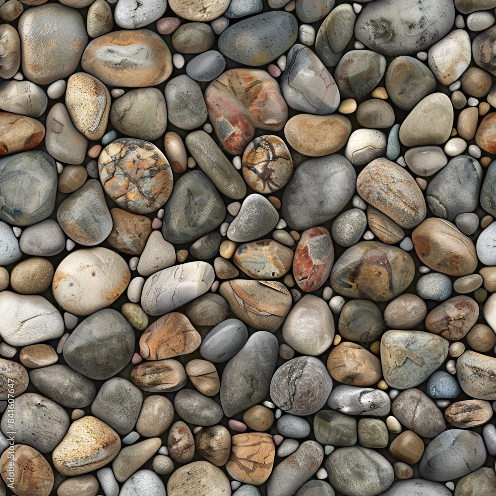 Poster a seamless pattern of intricate photo realistic pebble and cobblestone textures