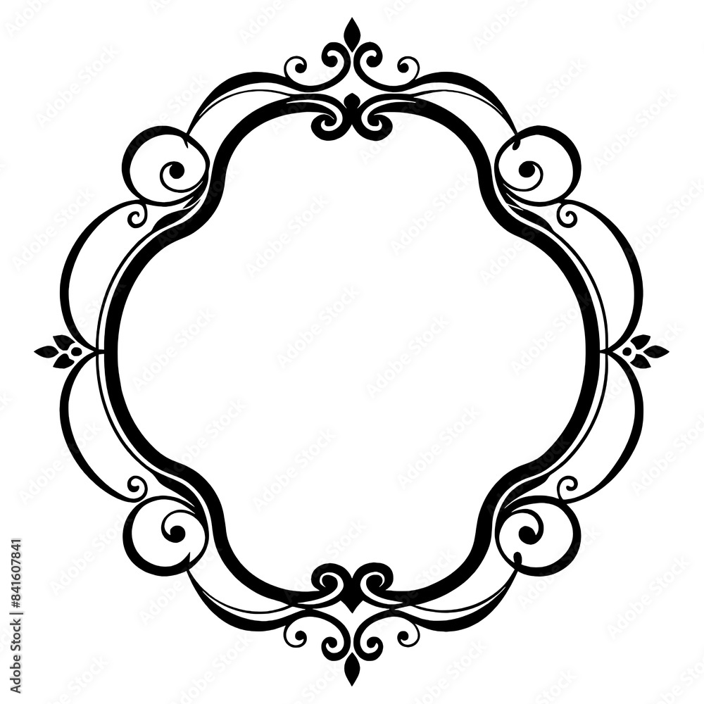 Aufkleber this image shows a decorative border frame with a circular shape and swirling lines. generative ai