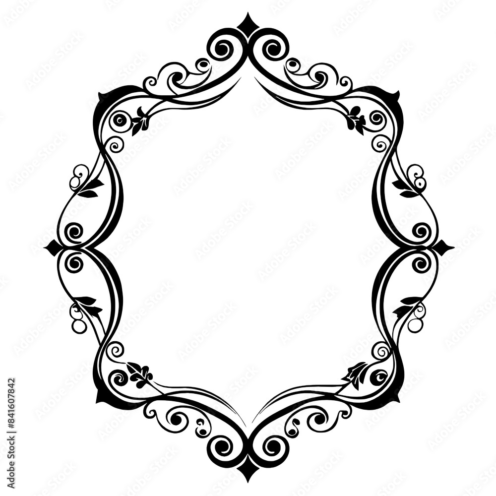 Poster a classic black and white floral border frame with a decorative, intricate design. the frame is perf