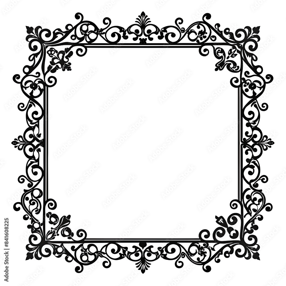 Aufkleber a decorative black and white frame with an intricate ornate design. the frame has a square shape wit