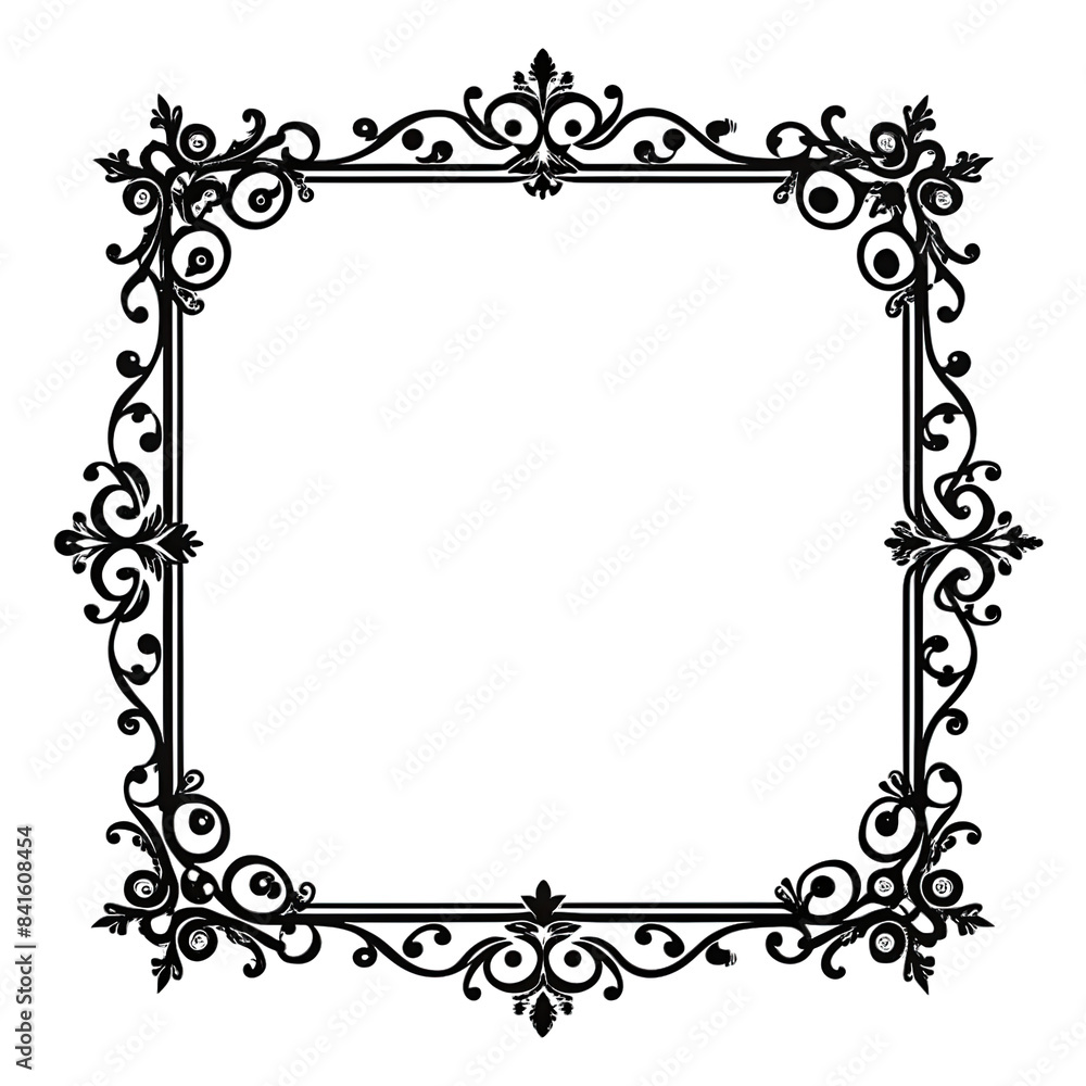 Aufkleber a simple, elegant square frame with black floral motifs on a white background. the frame is perfect 