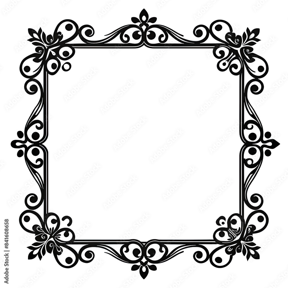 Aufkleber a simple black and white floral frame border with elegant swirls and flourishes. this design is perf