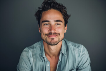 Obraz premium A close up portrait of a young man with a subtle smile