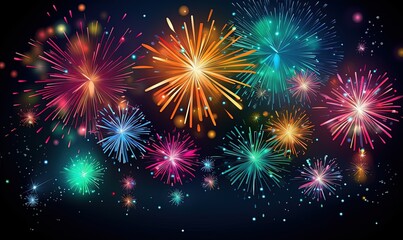 Colorful firework lights on black background, Celebration, fun