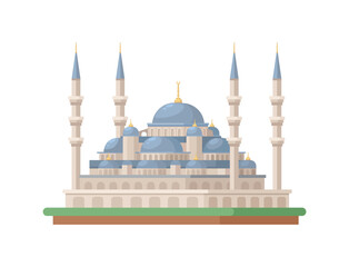 Blue Mosque Istanbul Turkey Landmark Flat Design Illustration Vector
