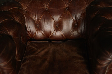 Vintage Brown Leather Chesterfield Sofa Close-up Detail