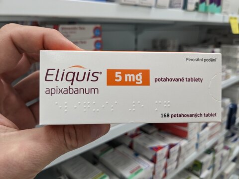Prague,Czech republic-June 17 2024:ELIQUIS medication with Apixaban active substance by Bristol-Myers Squibb,used for treatment of Venous thromboembolism,Atrial fibrillation,Stroke prevention,DVT,PE