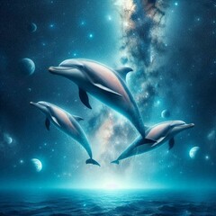 Fototapeta premium 우주를 날아다니는 동물들 