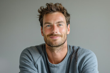 Fototapeta premium A close up portrait of a young man with a subtle smile